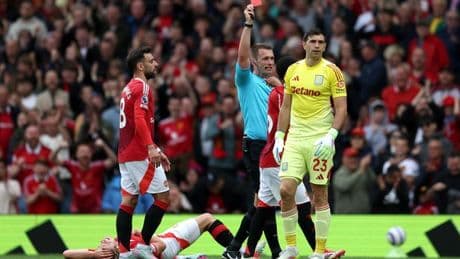 Premier League Match Centre issue statement as Emi Martinez sent off in Man Utd match
