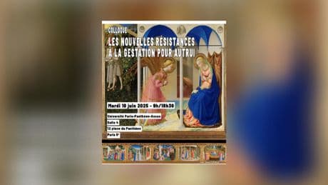 L’affiche d’un colloque de droit sur les nouvelles atteintes à la GPA illustrée par... une peinture de l’Annonciation
