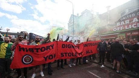 Man Utd fans protest against Jim Ratcliffe and the Glazers outside Old Trafford