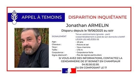 Un appel à témoins lancé après la disparition inquiétante d'un quadragénaire à Saint-Léger-les-Mélèzes
