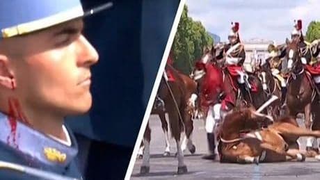 Fransa'da Bastille Günü'nde kaos! Atlar kontrolden çıktı, asker kanlar içinde yürüdü