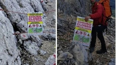 Escursionista britannico salvato sulla Ferrata Berti, multato di 14.225 euro per aver ignorato i segnali di pericolo frana