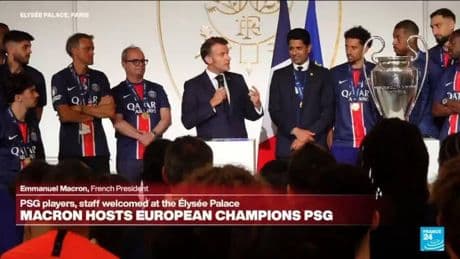 Macron hosts European Champions PSG at Elysée Palace and delivers speech