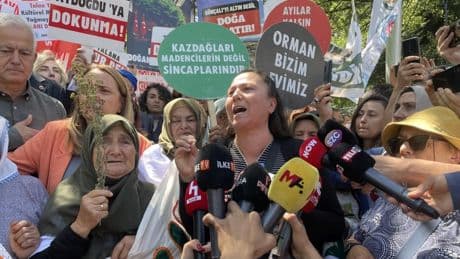 Köylüler zeytinlikleri de talana açan yasa teklifini Meclis önünde protesto etti: Talana izin vermeyeceğiz