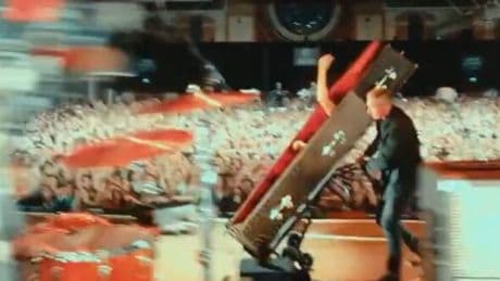 Rock legend's baffling exit as he is wheeled out of London concert in a coffin