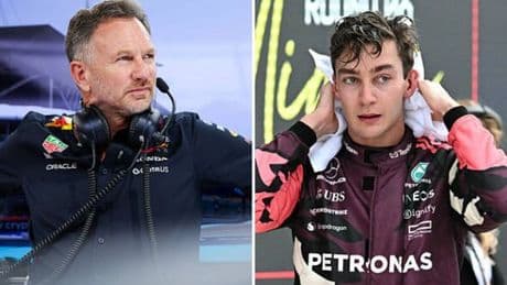 George Russell and Christian Horner spotted in talks as Red Bull and Mercedes at odds