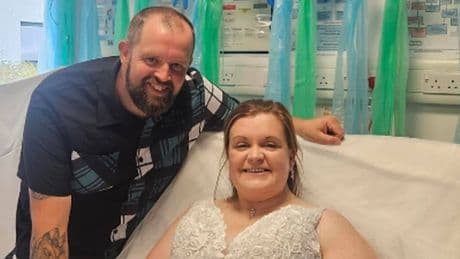 Bride snaps leg before wedding - and marries husband in hospital bed
