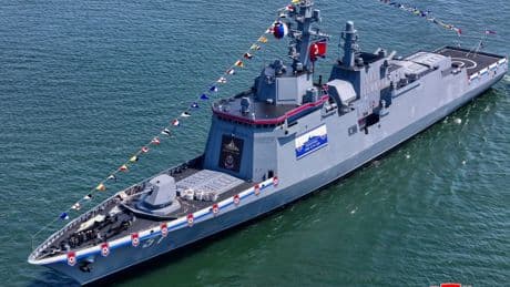 Kim Jong-un’s new flagship destroyer armed with nuclear missiles can’t even SAIL and has to be dragged around by tugs