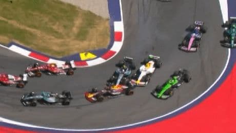 Max Verstappen OUT of Austrian Grand Prix following pile-up on first lap and Sainz’s car catching fire