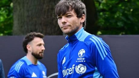 Sam Thompson and Zara's new beau Louis Tomlinson in awkward exchange at Soccer Aid