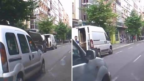Pega un frenazo al ver que una furgoneta se mete en su carril de repente, pero las críticas van para él: “Se ha asustado”
