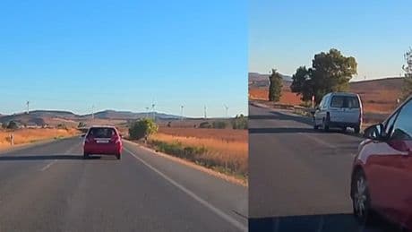 El temerario adelantamiento de un conductor en una carretera secundaria que casi provoca un accidente: ”¿Es necesaria esa persecución con esas pitadas?