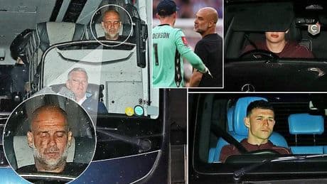 Pep Guardiola cuts a dejected figure as Manchester City boss is seen for the first time since Dean Henderson bust-up following FA Cup final defeat - as miserable stars fly home from Wembley loss