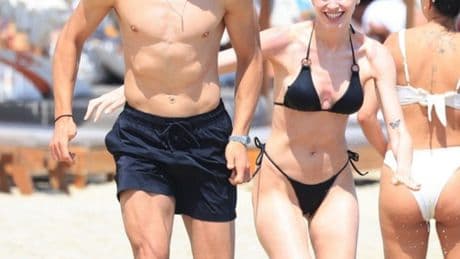West Ham ace Mavropanos and girlfriend Lina Schwenger frolic on beach and kiss in sea as they enjoy Mykonos break