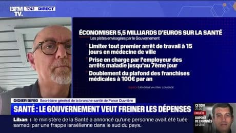 Baisse des dépenses de santé: "Ils jettent des hameçons pour voir comment on réagit", déclare Didier Birig, secrétaire général FO Santé