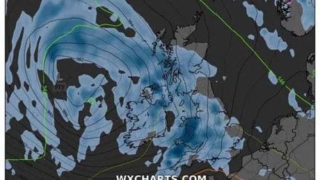 UK weather: 680-mile wall of rain to batter Britain as maps turn horror blue