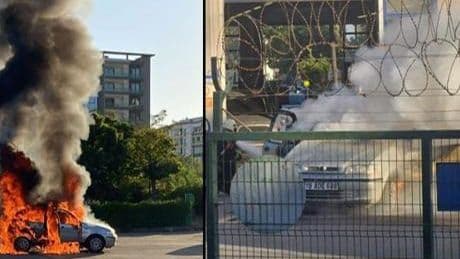 Diyarbakır'da bir sürücü, muayeneden geçemeyen aracını ateşe verdi