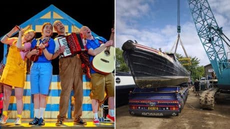 Water levels are so low a theatre’s narrowboat has had to be winched from a river