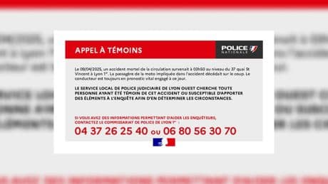 Lyon: un appel à témoins lancé après la mort d'une femme dans un accident de moto sur les quais