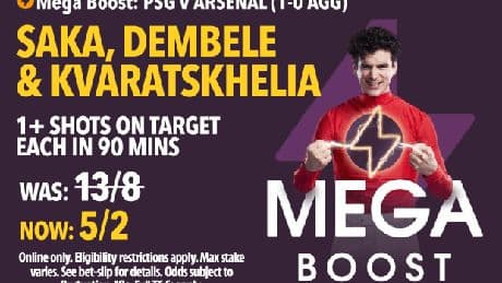 PSG vs Arsenal boost: Get Saka, Dembele & Kvaratskhelia 1+ shot on target at 5/2 with Tote, plus claim £40 in free bets