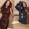 Michelle Keegan stuns in a burgundy leather dress as she models a number of trendy new autumn outfits from her latest Very collection
