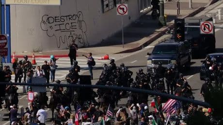 Police Clash With Protesters After Anti-Trump Rally in Downtown Los Angeles