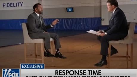 Social media howls over Kash Patel’s way-too-big chair in  interview