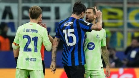 Francesco Acerbi rages at Inigo Martinez after Barcelona star appears to spit on Inter rival during Champions League clash