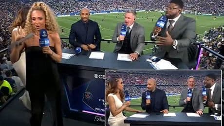 Kate Abdo stuns Thierry Henry and Micah Richards with shock exit live on air during CBS Sports' Champions League final coverage - before being replaced by new presenter