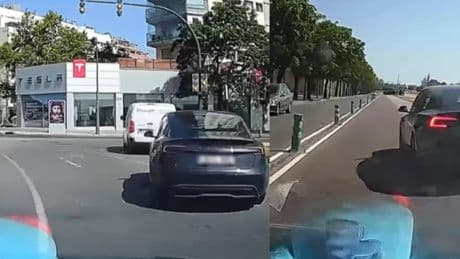 La temeraria maniobra de un Tesla tras salir de una rotonda en Valencia que casi acaba en accidente: “Me parece una falta de respeto a nosotros cortar el vídeo cuando vais a discutir”