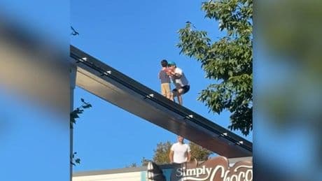 Lost boy walking on amusement park monorail track rescued by bystander
