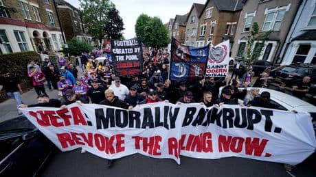 Crystal Palace fans stage protest against Europa League demotion