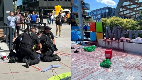 Microsoft employees among 18 activists arrested for Gaza protest outside of tech giant’s HQ