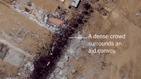 Satellite Image Shows Gazans Mobbing Aid Trucks