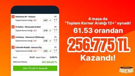 4 maça da “Toplam Korner Aralığı 12+” oynadı… Misli’de 256.775 TL kazandı!