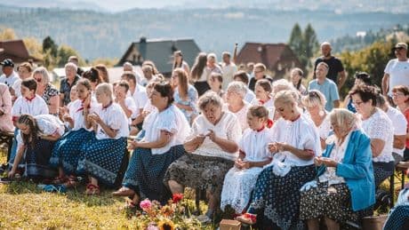 A village of Polish women have taken their traditional lace crocheting from bonnets to lingerie