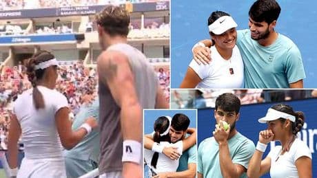 Emma Raducanu shares an awkward exchange at the net with Jack Draper after British No1 ended her US Open mixed doubles partnership with Carlos Alcaraz