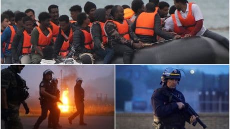 French riot police clash with migrants as record numbers make perilous crossing to UK