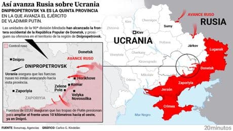 Putin intenta tomar una quinta provincia de Ucrania: así está avanzando la infantería rusa sobre la céntrica Dnipropetrovsk