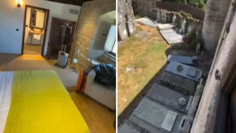 Prenotano una stanza per la vacanza ma arrivano e scoprono che è vista cimitero. Il video virale sui social