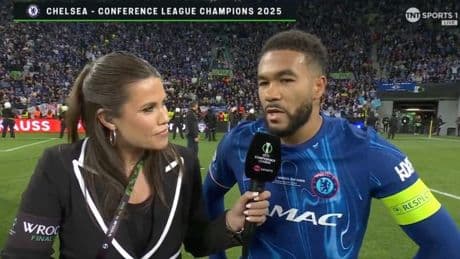 Reece James overheard by TNT Sports presenter rollocking Chelsea team-mates at half-time of Conference League final