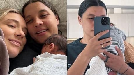 See the photo proves that while Sam Kerr's baby boy was born in England, he'll be raised 100 per cent Aussie