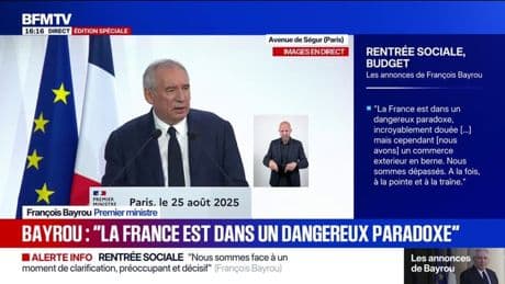 Discours de rentrée: "Notre pays est en danger parce que nous sommes au bord du surendettement", indique le Premier ministre, François Bayrou