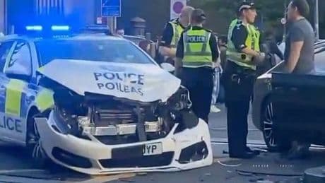 Ambulance and police car in Edinburgh city centre crashes as road closed off