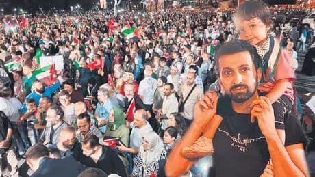 Gazze için çocukları omuzlarında yürüyüşe katıldılar