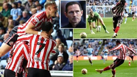 Coventry 1-2 Sunderland: Eliezer Mayenda hits 88th-minute winner to put Black Cats in control of Championship play-off semi-final