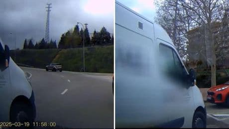 La irresponsabilidad de una furgoneta que llega a realizar hasta dos maniobras incorrectas consecutivas en una carretera de Madrid: “Vaya calma”