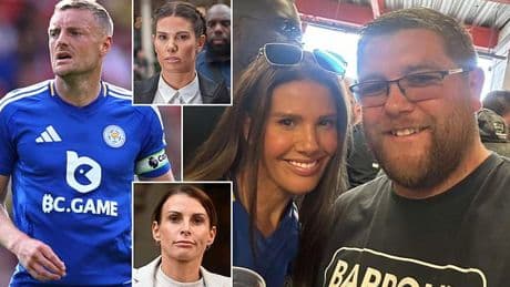 Rebekah Vardy spotted drinking with Leicester City fans in away end as husband Jamie plays against Nottingham Forest - just days after agreeing to pay Coleen Rooney huge sum over Wagatha Christie case