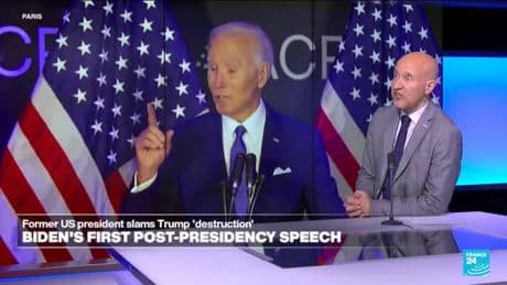 Biden condemns Trump over social security in first post-presidency speech
