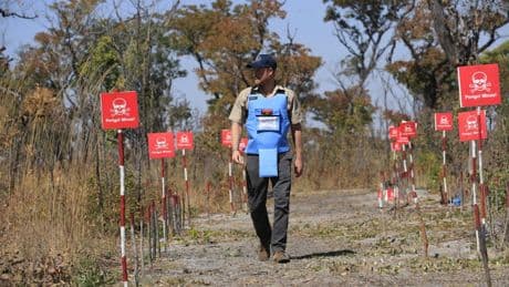 Prince Harry retraces Diana's footsteps by walking through a land mine field in Angola for charity